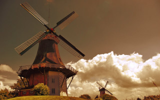 Windmill hill clouds redbuilding sunset - caspar van wittel free wallpaper
