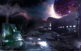 Sci fi space cityscape night - matte painting concept art free wallpaper