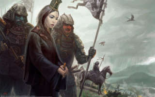 Woman flag armor boys mountain - the gathering artwork free wallpaper
