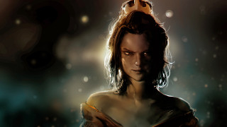 Woman bird dark background fantasy - her head and a bird free wallpaper