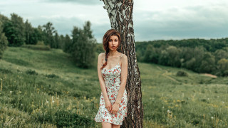 Woman dress tree field flower - a woman in a dress free wallpaper