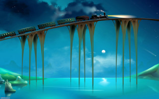 Train bridge night moon water - a bridge over a body of water free wallpaper