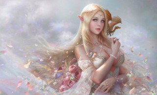 Blonde woman flower wings fantasy - free fantasy wallpaper