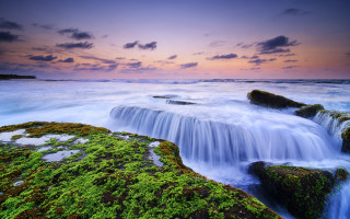 Waterfall mossy rocks purple sky - a purple sky above free wallpaper for desktop