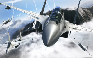 Fighter jet sky battle mountains - the background and a mountain in the distance free wallpaper