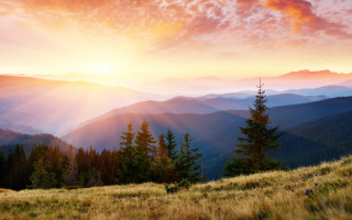 Sunset mountain hillside trees clouds - the hillside free wallpaper