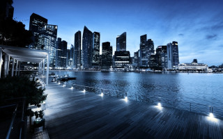 City skyline night dock lights - adrian zingg free wallpaper