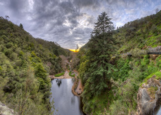 River forest bridge cloudy day - a bridge in the distance free wallpaper for desktop