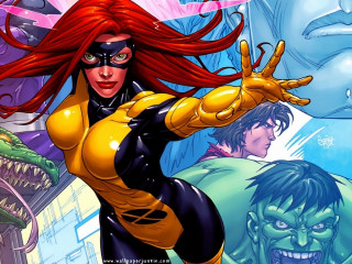 Woman yellow black costume arms - monster free wallpaper