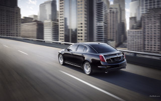 Black car city street blue - tall building free wallpaper