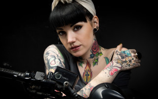 Tattooed woman butterfly rose gun - tattoo free wallpaper for desktop