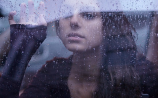 Woman umbrella rain window raindrops - outside free wallpaper