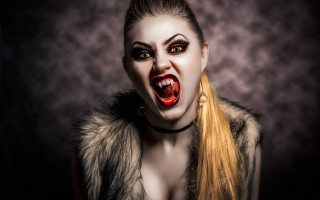 Demon woman blonde makeup fur - long hair and makeup free wallpaper