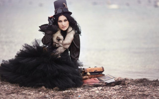 Gothic steampunk woman blackdress hat - steampunk free wallpaper