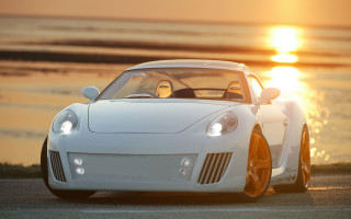 White sports car ocean sunset - the side of the road near the ocean free wallpaper