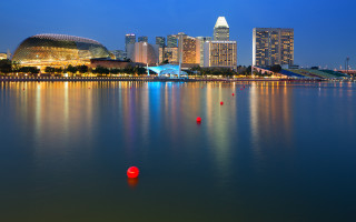 City lake skyline lights night - blue sky free wallpaper for desktop