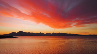 Sunset water mountains clouds sky - a red sky free wallpaper for desktop