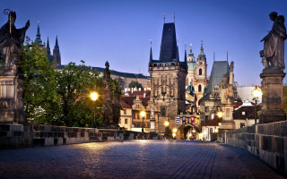 City bridge castle night lights - a city street free wallpaper for desktop