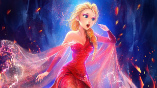 Woman red dress aurora fireworks 2 - dress free wallpaper for desktop