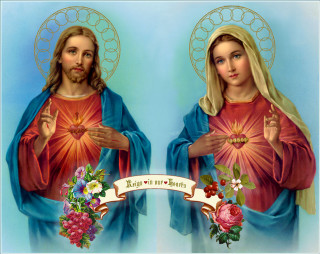 Jesus holding heart banner painting - symmetrical free wallpaper