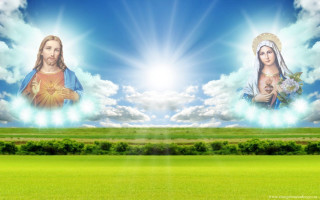 Jesus mary sky field grass - god ray free wallpaper for desktop