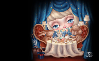 Little girl tea party teddy - anna dittmann free wallpaper