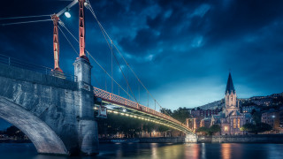 Bridge river clock tower night - a bridge over a river free wallpaper