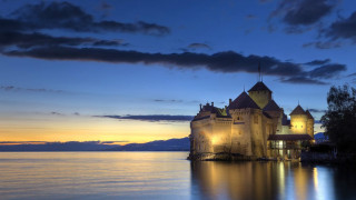Castle lake night sky clouds - medieval free wallpaper for desktop