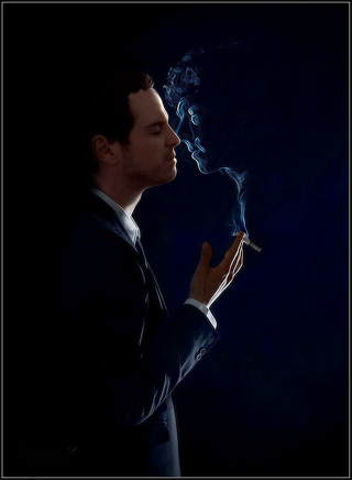 Man suit smoking cigarette dark - photorealistic free wallpaper for mobile