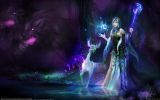 Woman deer fantasy forest purple - a woman in a dress holding free wallpaper