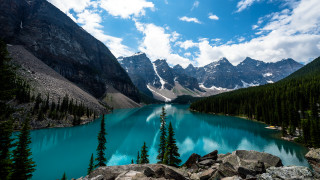 Lake mountains trees blue sky 19 - bob ross free wallpaper for desktop