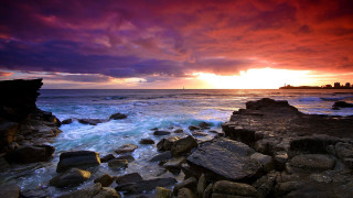 Sunset ocean rocks lighthouse red - rock and water free wallpaper
