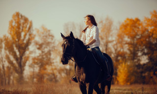Woman horse field autumn fire - ancell stronach free wallpaper