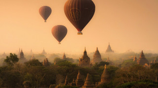 Hot air balloons forest pagodas - hot air balloon free wallpaper