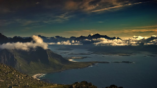 Mountain lake cityscape clouds sunset - a body of water below free wallpaper