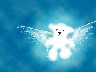 White teddy bear wings blue 2 - shining free wallpaper