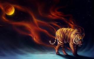 Tiger night sky fullmoon fireball - a tiger free wallpaper for desktop