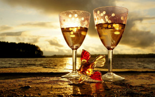 Wine glasses fish sunset beach - two glass of wine free wallpaper for desktop