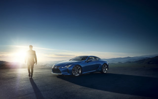 Man silhouette sunset blue car - digital free wallpaper for desktop