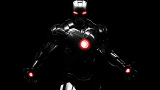 Robot red eyes black background 2 - half robot free wallpaper