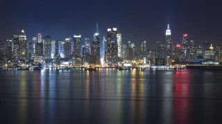 Hudson river night cityscape reflection - evaline ness free wallpaper for desktop
