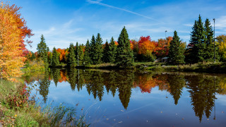 Lake trees blue sky autumn - eric deschamps free wallpaper