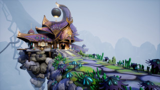 Futuristic house moon garden cliff - large free wallpaper