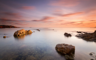 Sunset rocky beach clouds ocean 2 - arthur b. carles free wallpaper