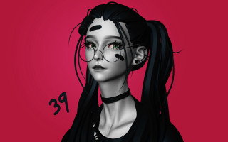 Woman glasses ponytailed portrait red - a digital painting of a woman free wallpaper