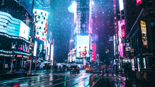 Neon rainy cityscape futurism matte - the sidewalk free wallpaper