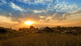 Sunset rural barn trees clouds - rural free wallpaper