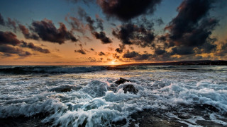 Sunset ocean waves shore person - the shore and a person free wallpaper for desktop