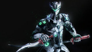 Futuristic warframe armor glowing green - warframe armor free wallpaper