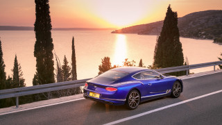 Blue sports car sunset lake - a blue sports car free wallpaper